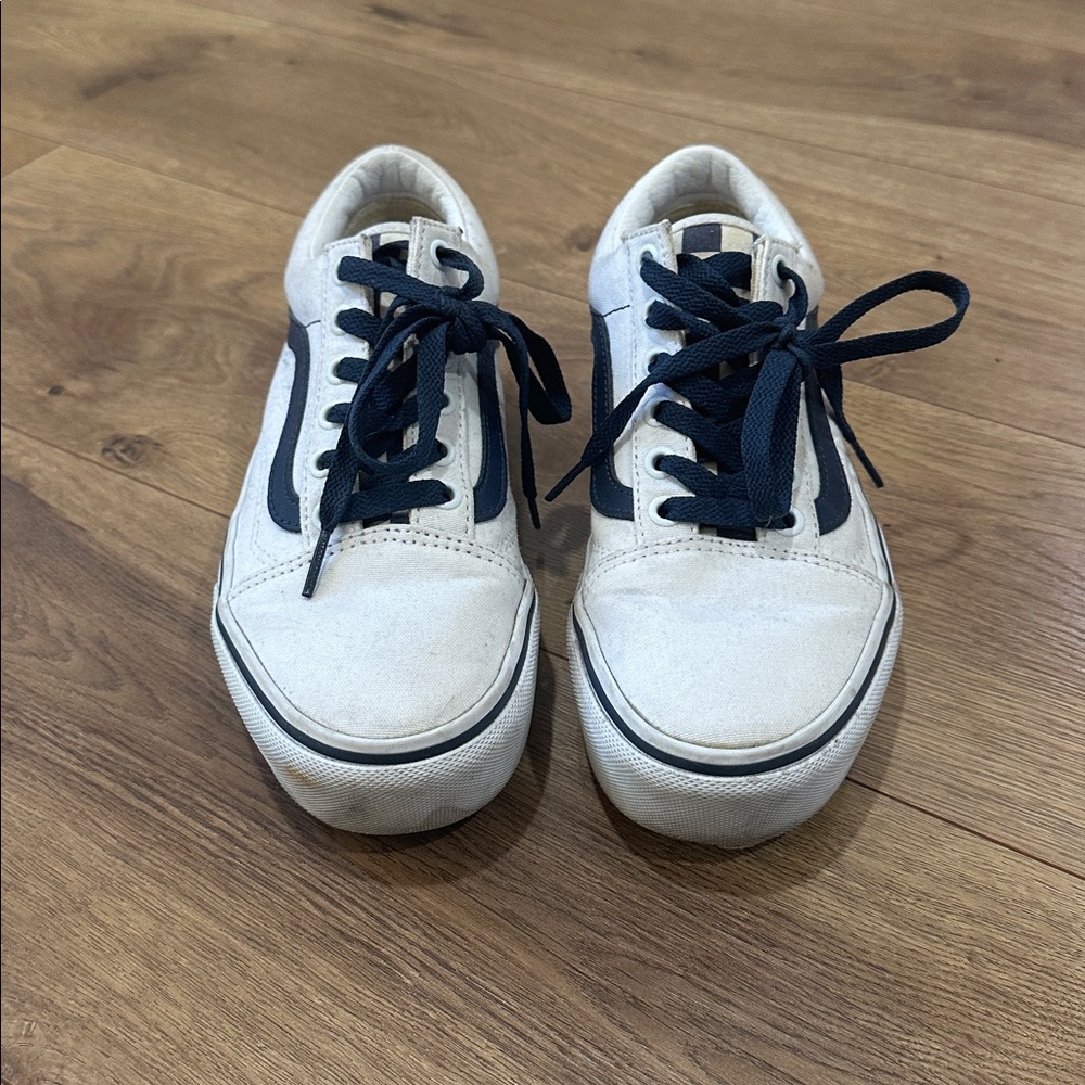 Vans White and Blue Platform Sneakers